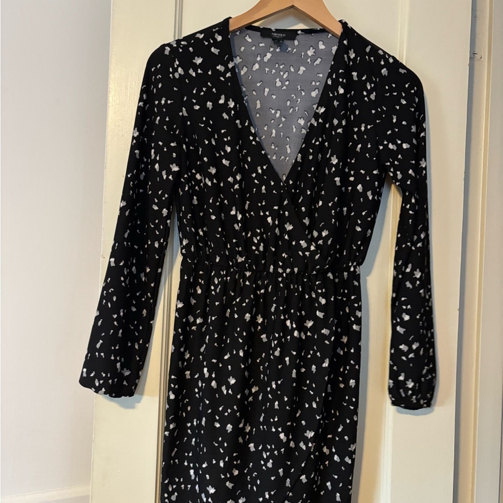 Black Patterned Tulip Hem Women's Dress